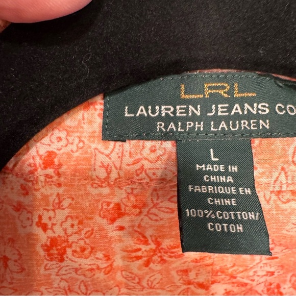 Ralph Lauren Jeans Co. Women’s pink & white Floral Button Down shirt Sz Large - Picture 3 of 9